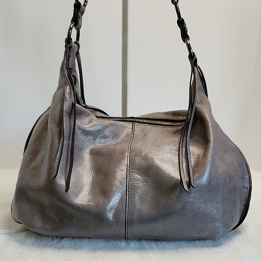 HOBO Gray Leather Hobo Bag with Vintage Charm